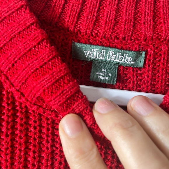Wild Fable Red Knit Cropped Pullover Sweater Medium Casual Holiday Xmas - Picture 7 of 9